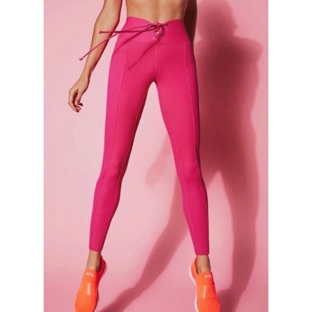 Year of Ours Hot Pink High Waist Lace Up Football Leggings Small